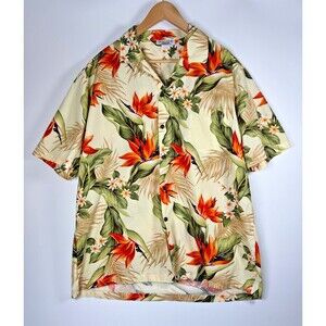 Pacific Legend Hawaiian Shirt Mens XL Cream Orange Floral Aloha Made in USA